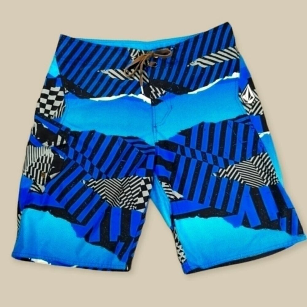 Vintage Volcom Men's 22" Magu Boardshorts Size 34 Blue Graphic